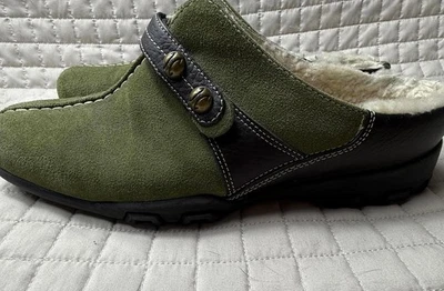 Cole Haan Women's Shoes Size 8B Sherpa Lined Leather Suede Green Mules Slip On - Image 1 of 4
