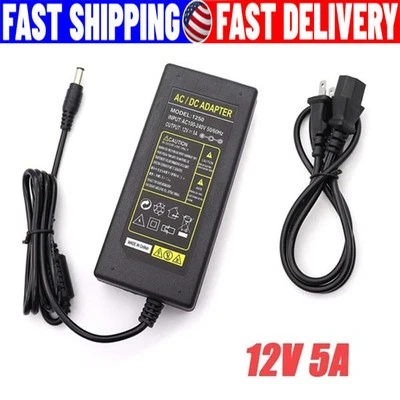 12V 5A 5 AMP 60W DC Power Supply Adapter Transformer LED Strip CCTV PC 5050 USA - Image 1 of 4