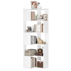 6-Tier Corner Bookshelf - L-Shaped Shelf Unit 62.8"H, White - 23.3"x15.2" - Picture 1 of 9