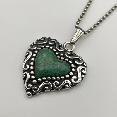 Sterling Silver Pollack Relios Turquoise Heart Pendant Necklace Ball Chain - Image 1 of 4