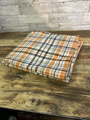 Sábana Completa Plana de Algodón Pottery Barn PB TEEN Naranja Marrón Verde a Cuadros Foto 1 de 4