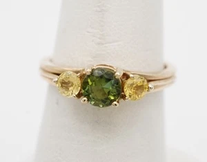 Women 14k Yellow Gold Chrome Tourmaline & Lemon Topaz Cocktail Ring. Size 6.50 - Picture 1 of 14