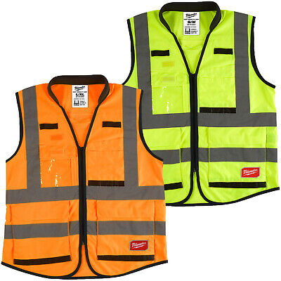 Milwaukee Premium Hi Vis Visibility Vest Multi Pocket Safety Waistcoat • 10.95£