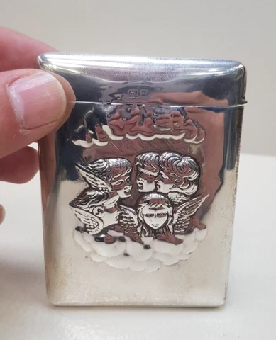 Art Nouveau 1906 Sterling Silver Card Case With Cherub Scene. SH592 Cover