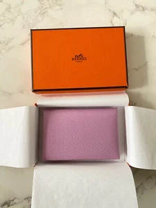 New Authentic Hermes Calvi Card Holder Cardholder Chevre Mysore X9 Mauve - Picture 1 of 9