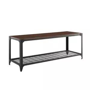 48" Angle Iron Entry Seat Bench Shoe Storage 1 Tier Melamine Finish Dark Walnut - Picture 1 of 12