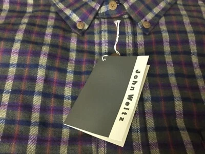 John Weitz XL Men’s Flannel Shirt Long Sleeve Pocket Green Purple Blue White NEW — 第 1/4 张图片