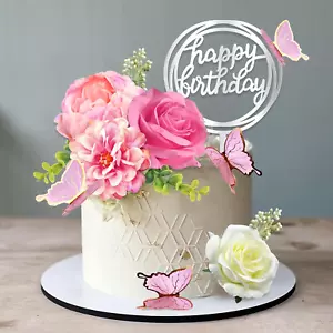 14 PCS Flower Cake Toppers Butterfly Cake Decorations Happy Birthday Cake Topper - Picture 1 of 12