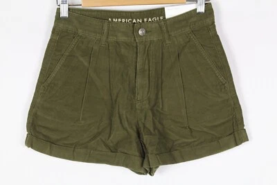 American Eagle Women's Cuffed Shorts Pleated Corduroy Mom Short Size 0 Green - Image 1 of 3