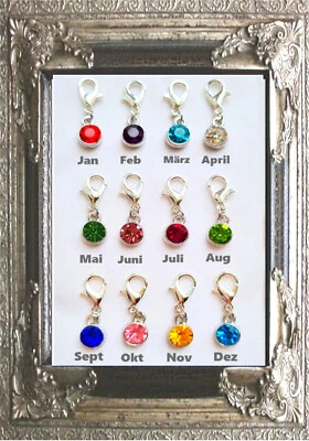 CHARM ANHÄNGER GEBURTSSTEIN farbig 925er SILBER KARABINER für ARMBAND u. KETTE - Bild 1 von 2
