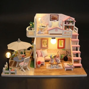 DIY Mini Wooden Toy Miniature Dollhouse Kits Model Building Small House No Box - Picture 1 of 6