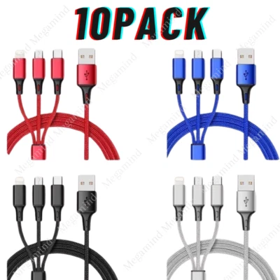  3 in 1 Fast USB Charging Cable Universal Multi Function Cell Phone Charger Cord - Image 1 of 4