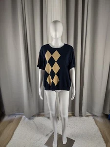 Liz Claiborne Liz Golf Womens Tan And Blue Argyle Short Sleeve Sweater Size XL - Picture 1 of 12