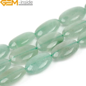 Natural Green Aventurine Jade Oval Beads 15" Loose Gemstone Strand for Jewellery - Picture 1 of 21