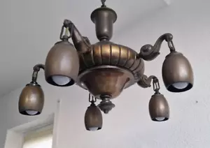 Deckenlampe, Kronleuchter, Messing / Bronze, um 1900, Gründerzeit, Original, - Bild 1 von 4