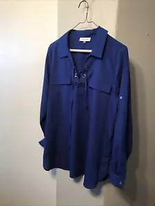 Calvin Klein Cobalt Blue Long Sleeves Blouse M Bust 36, Length 26 - Picture 1 of 8