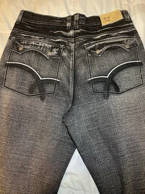 Dtek Mens Hip Hop Jean Shorts Size 34 Washed Black Wide Straight Leg Tassels - Image 1 of 4