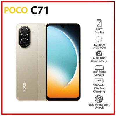 (New) Xiaomi POCO C71 3GB+64GB GOLD Dual SIM Unlocked Android Cell Phone - Image 1 of 4