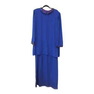 Glatter and Sims Abendkleid Pailletten Perlen Reißverschluss Langarm Blau Damen - Bild 1 von 7