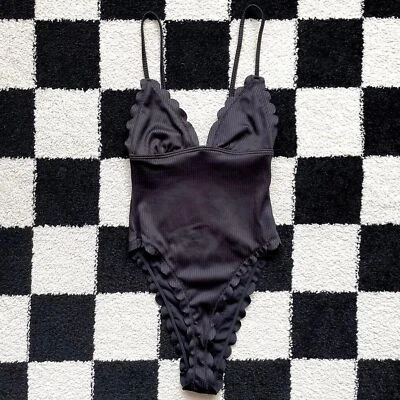 South Beach Black Scallop Hem One Piece Bathing Suit 0 - Image 1 of 4