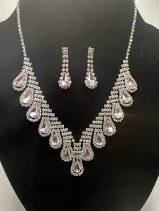 Silver Tone Pink and Clear Rhinestone 2-Pc Jewelry Set - Picture 1 of 12