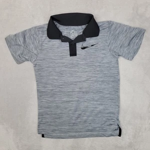 Nike Polo Shirt Youth Medium Gray Black Dri Fit Athletic Golf Performance Swoosh - Picture 1 of 6