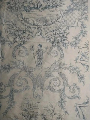 REMNANT Chinoiserie Blue & White Toile Fabric Asian Scene Toile Romantic SILK?? - Image 1 of 4