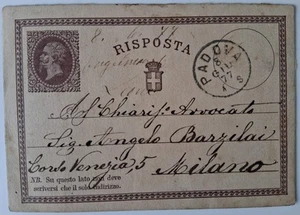 Brief 11,4x8 gelaufen Padua Milan 1877 Italien Stempel Post - Bild 1 von 4