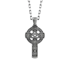 Irish Celtic Cross in Oxidized Sterling Silver Necklace for Mom Gift - Picture 1 of 9