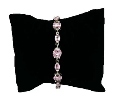 925/- Silber Armband, simulierte Diamanten, rosa, weiß, Muster, 19 cm lang - Bild 1 von 3