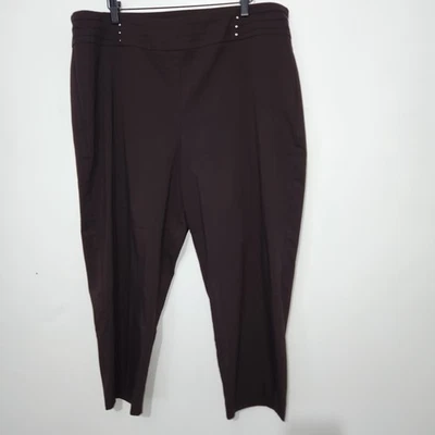 Pantalones JM Collection Mujer XL Marrón Pull On Elastizados Recortados Carrera Detalle Dorado  Foto 1 de 4