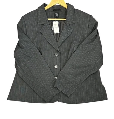 Chaqueta Blazer a Rayas Azul Claro y Carbón Lane Bryant Nueva con Etiquetas Plus 24 Carrera Foto 1 de 4