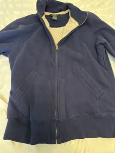 Men's Fleece Zip Up Faux Shearling-Lined Hoodie Jacket Eddie Bauer Men’s L Navy - Picture 1 of 12