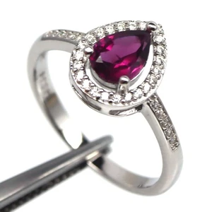 925 Silver 5x7 MM. Purplish Red Rhodolite Garnet, Cubic Zirconia Birthstone Ring - Picture 1 of 4