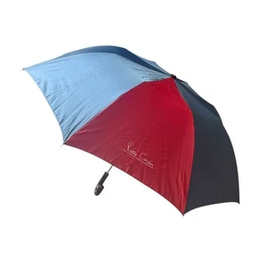 Pierre Cardin Classic Vintage Mini Umbrella With Wooden Handle Blue Maroon - Picture 1 of 9