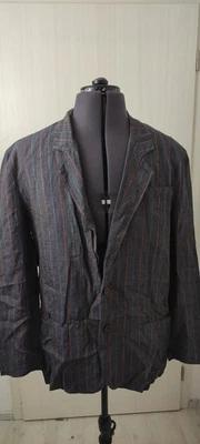 Pancaldi Mens Summer Vintage Blazer Jacket Stripd Blue Pure Linen EU 50 UK 40 Foto 1 de 4