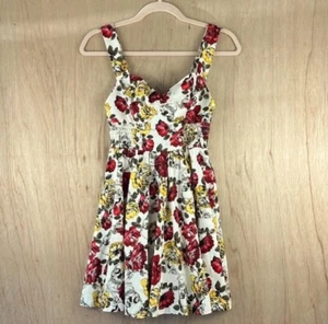 Hot Topic Skull & Roses Dress MIDI Fit & Flare Size XS Multicolor Goth Cosplay - Picture 1 of 10