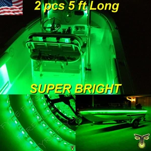 2x 5' (60") Green LED Boat Deck Light Waterproof Bow Trailer Fishing Pontoon 12v - Picture 1 of 5