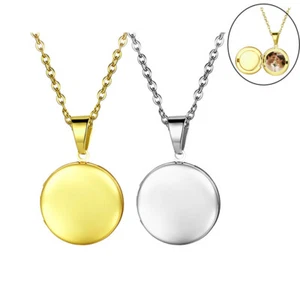 18" Chain Poliched Round Photo Locket Hold Picture Pendant Necklace for Women - Picture 1 of 26