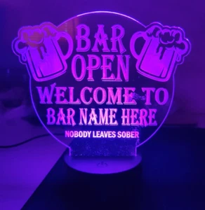 Letrero de bar personalizado hombre cueva bar superior luz abierta jardín pub club control remoto - Imagen 1 de 4