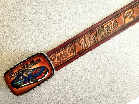 VTG NASCAR RUSTY WALLACE #2 Leather Belt & Matching Leather #2 car Buckle  NEW! Cover