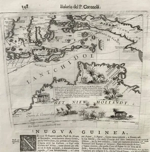 VINCENZO CORONELLI, "NUOVA GUINEA" Gore Sheet for a Globe, 1696, Original Map. - Bild 1 von 2