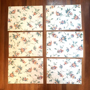 Set of 6 Padded Jacobean Floral Placemats Fabric Rectangle Beige Blue Green - Picture 1 of 8