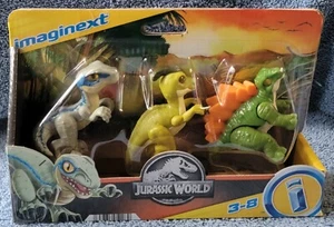 JUEGO DE TRÍO DE DINOSAURIOS IMAGINEXT JURASSIC WORLD RAPTOR, PARASAUROLOPHUS Y STEGOSAURUS - Imagen 1 de 7