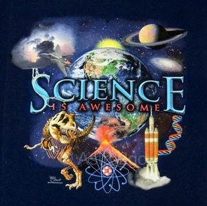 NEW SCIENCE IS AWESOME--Physics Chemistry Biology Astronomy T Rex T shirt S-2XL - Picture 1 of 2