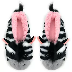 Women's Funny Cozy Slippers, ZZ Zebra, Fuzzy Fluffy Indoor Warm House Shoes - Picture 1 of 4