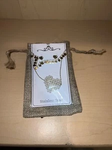 stainless steel heart pearl necklace & Earrings - Picture 1 of 6