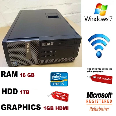Dell OptiPlex 7010 SFF Intel Core i5 3rd Gen 16GB,1TB,1GB HDMI New,Window 7 Pro  - Image 1 of 4