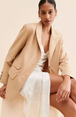 NUEVO BLAZER FREE PEOPLE WE THE FREE $168 MARRÓN BOWIE OVERSIZE DOS BOTONES TALLA S Foto 1 de 4