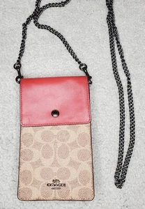 Coach Women's Rachel Phone Crossbody Bag Signature Canvas Red/Brown - Picture 1 of 4